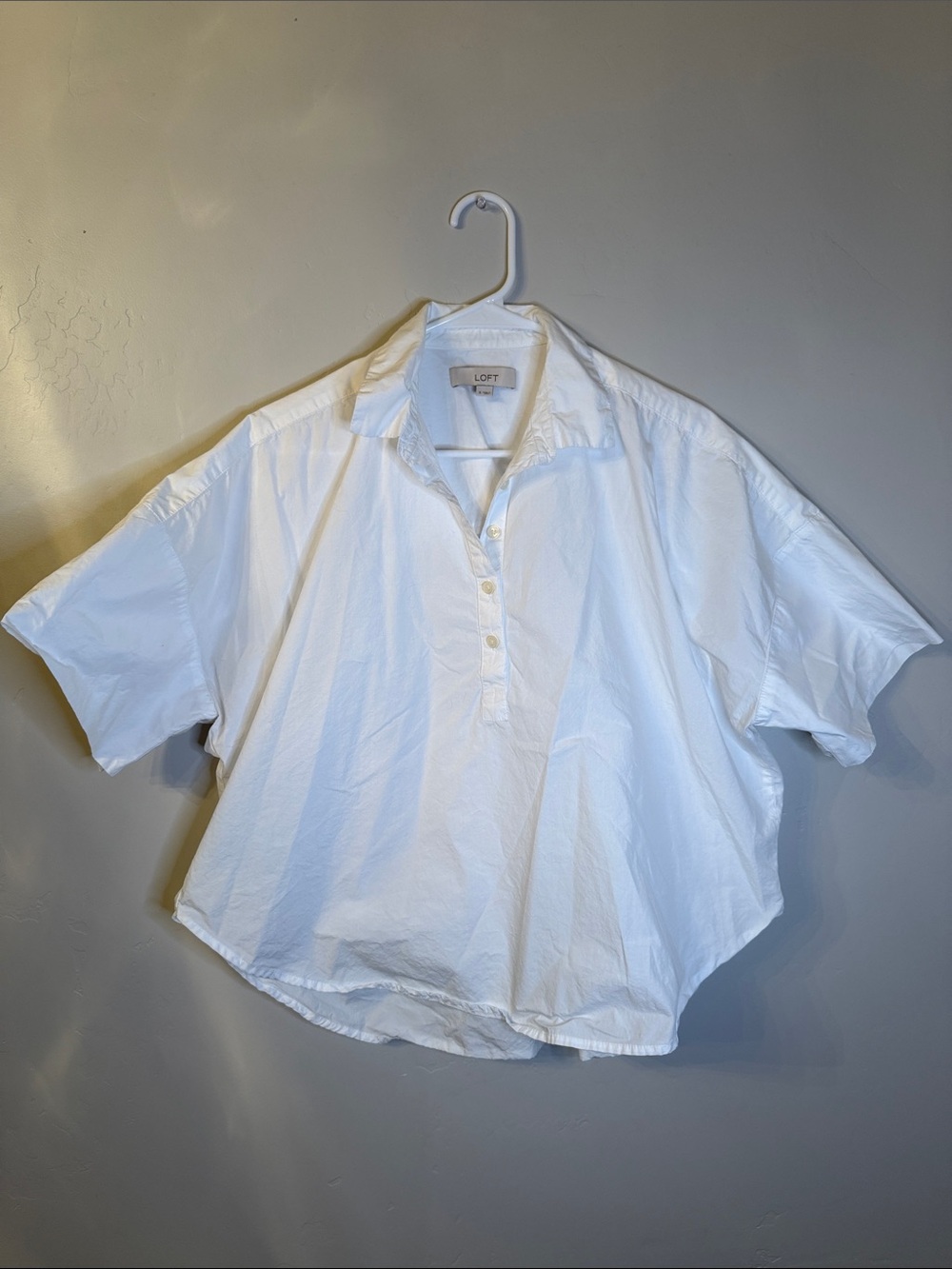 LOFT White Short Sleeve Oversized Popover Shirt